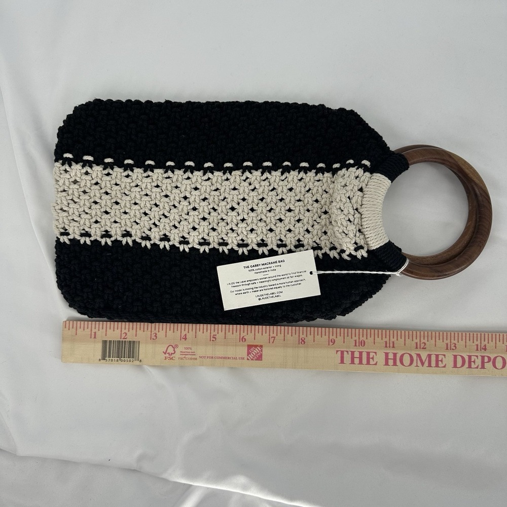 LAUDE THE LABEL Gabby Cotton‎ Macrame Bag Black & White Boho Coastal Resortwear - Picture 8 of 8